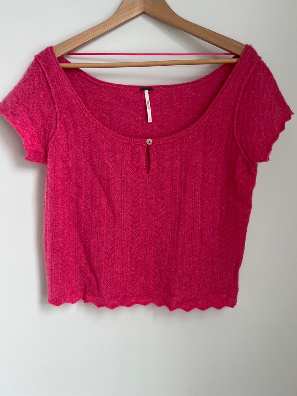 Free People | Cashmere Fuchsia Scoop-Neck Cable Knit Crop Top NWOT Size L